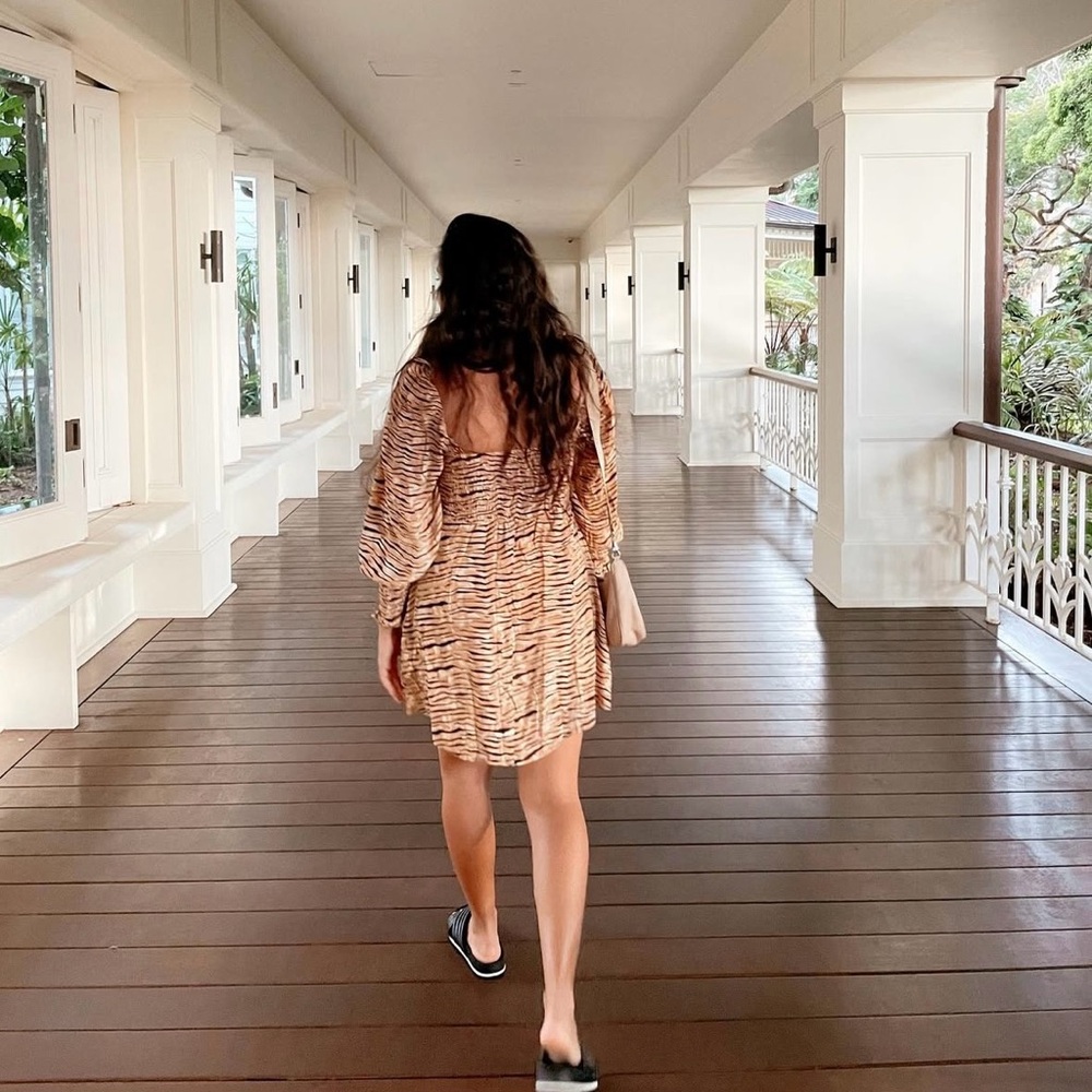 Faithfull the Brand Tan Patterned Mini Dress